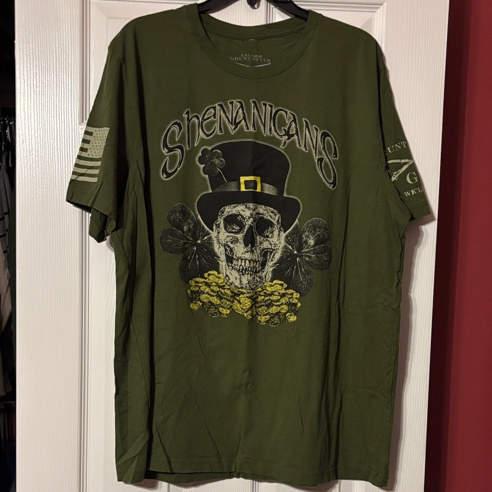 NWOT Grunt Style Olive Shenanigans Skull Tee size xxl